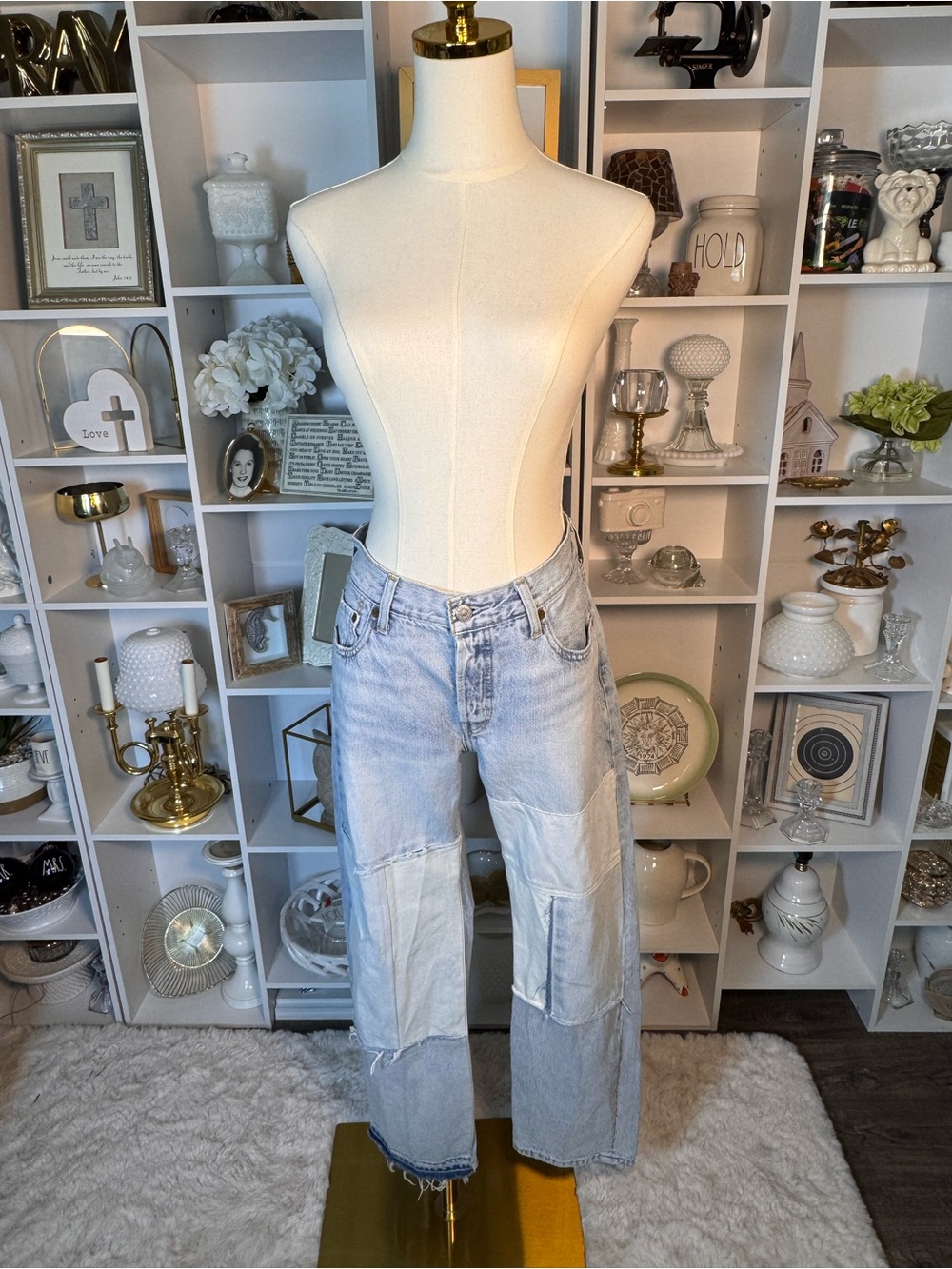 Levi's Premium Light Wash Patchwork Wide-Leg Jeans